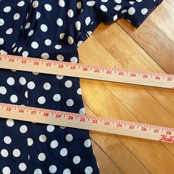 BODEN Rosie Godet Tea Dress 16-18 Navy Polka Dot Fit and Flare Pockets Lined - Picture 10 of 15